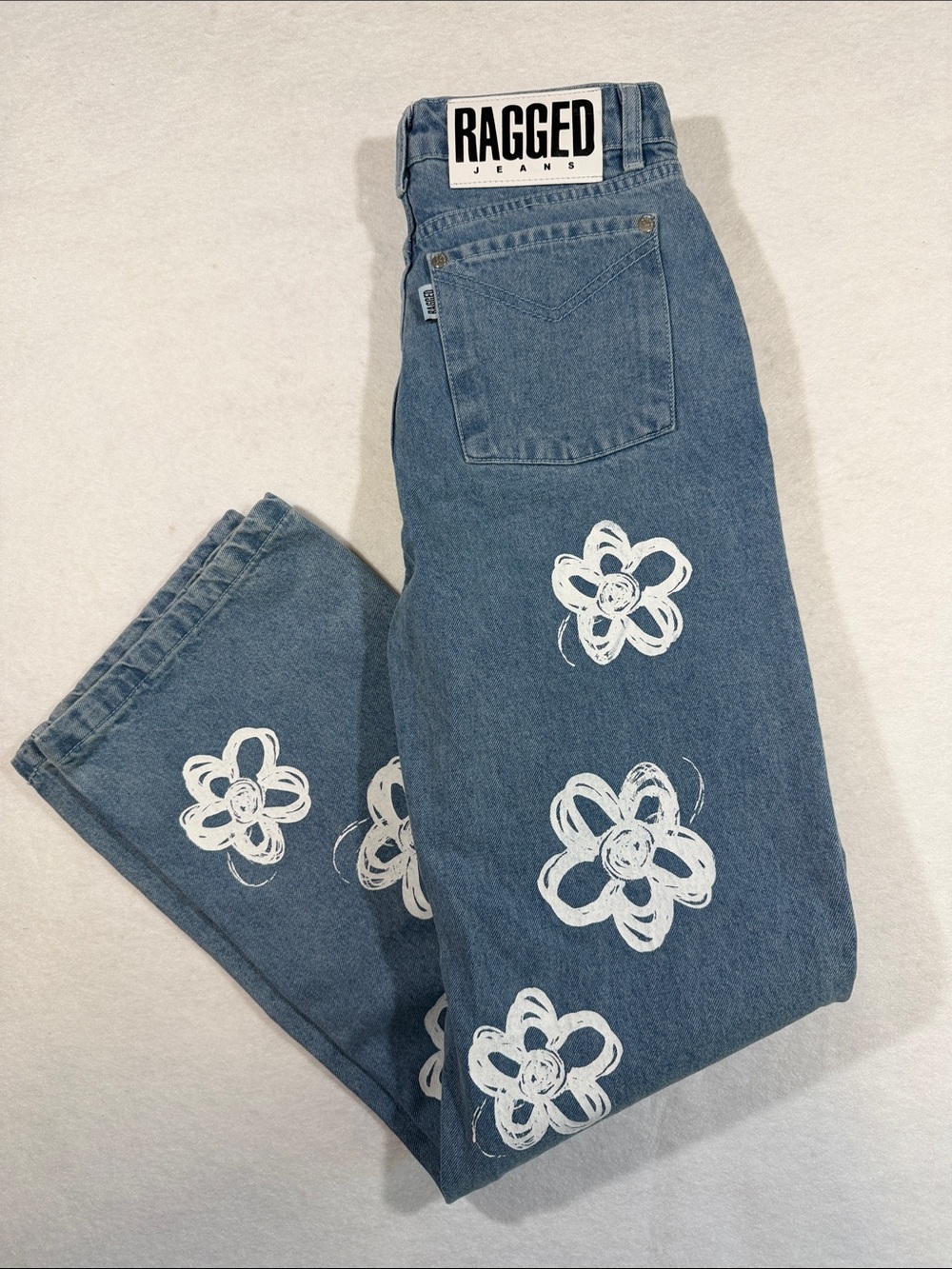 Ragged Priest Women’s Straight-Leg Painted Floral Denim Jeans - Blue
